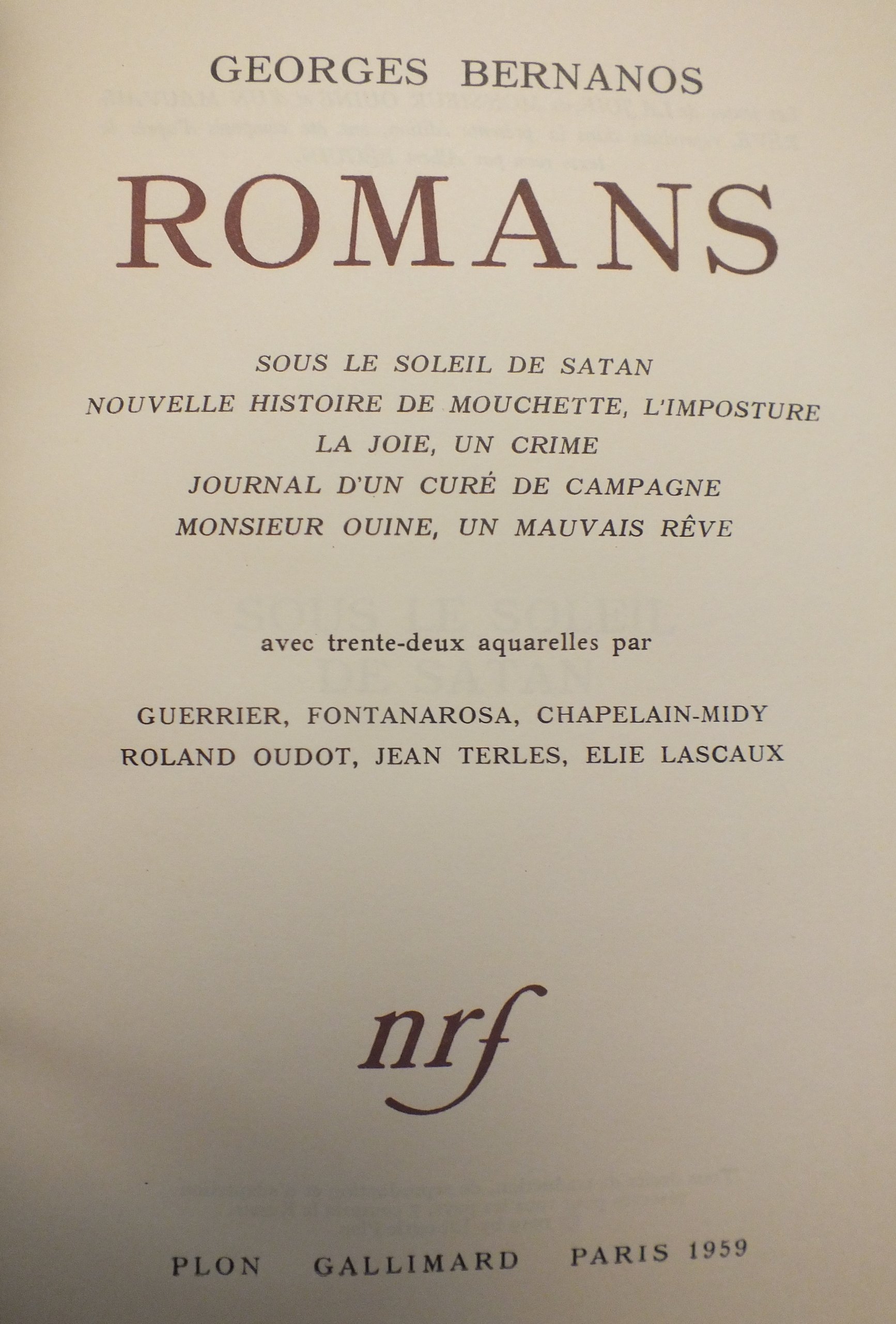 Bernanos Romans NRF Gallimard 1959 Ex. N° 7793